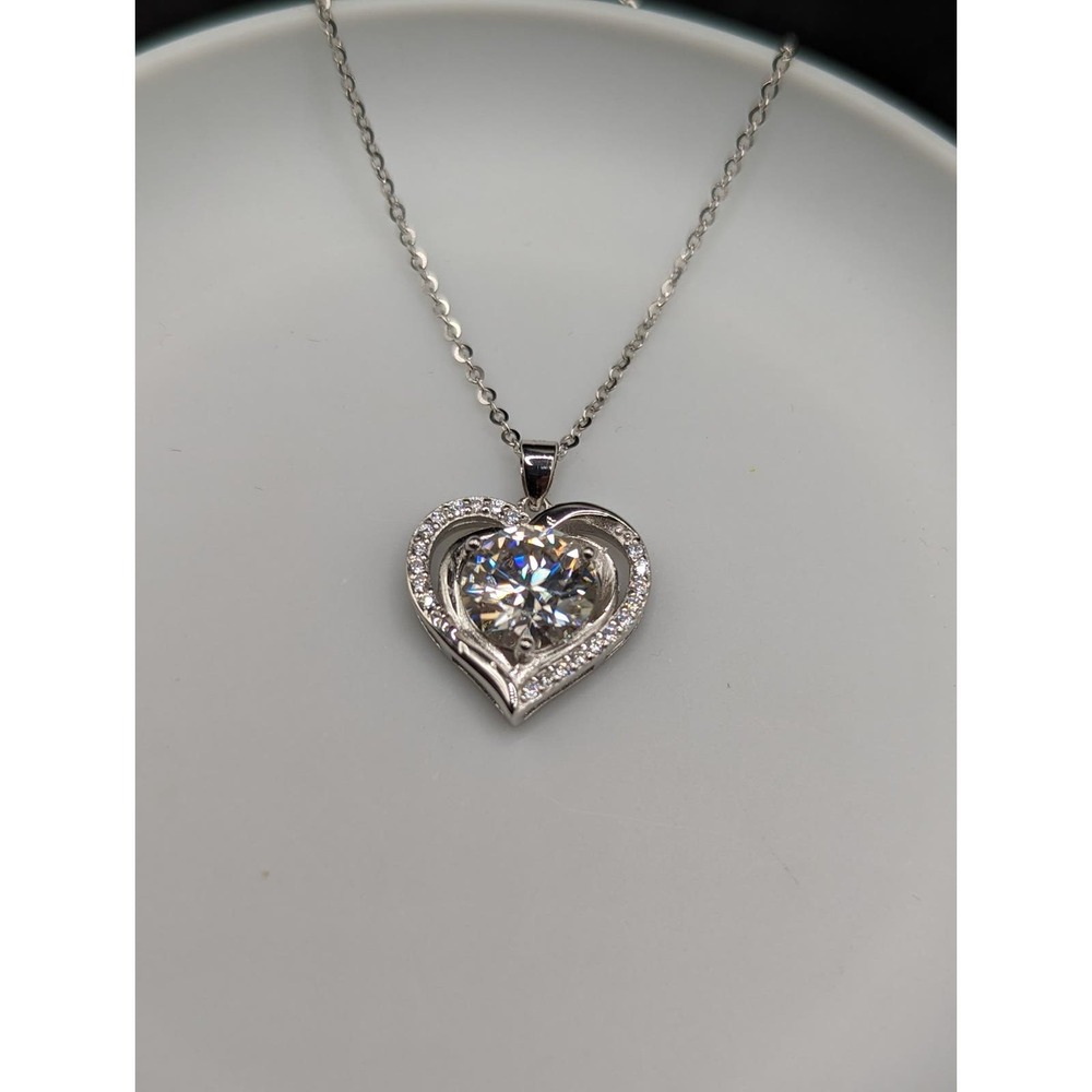 3ct Moissanite Heart Shapped 925 Sterling Silver Pendant Necklace